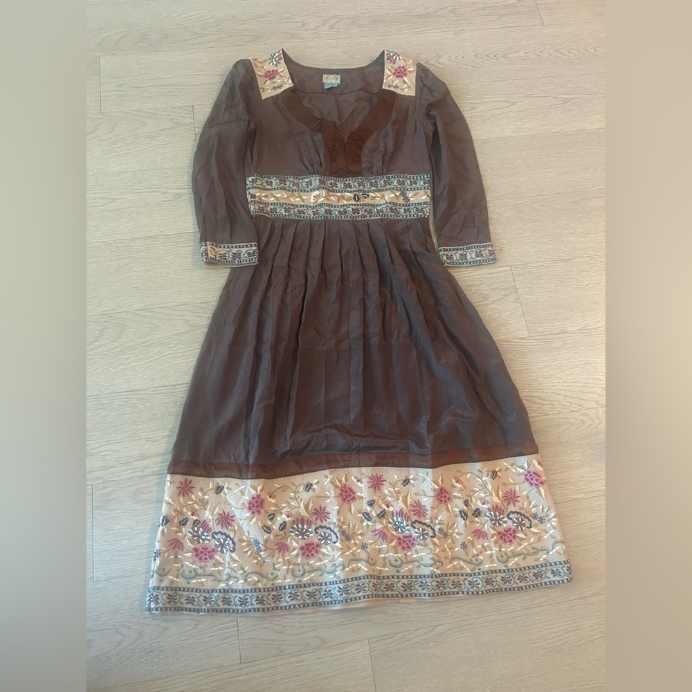 Plenty By Tracy Reese Silk Long Sleeve Dress Wool Floral Embroidered Size 6